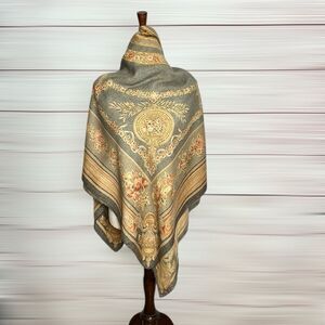 Saldarini Italy Large Square Scarf Shawl Wrap Wool Silk Blend Gray Beige 52x52”
